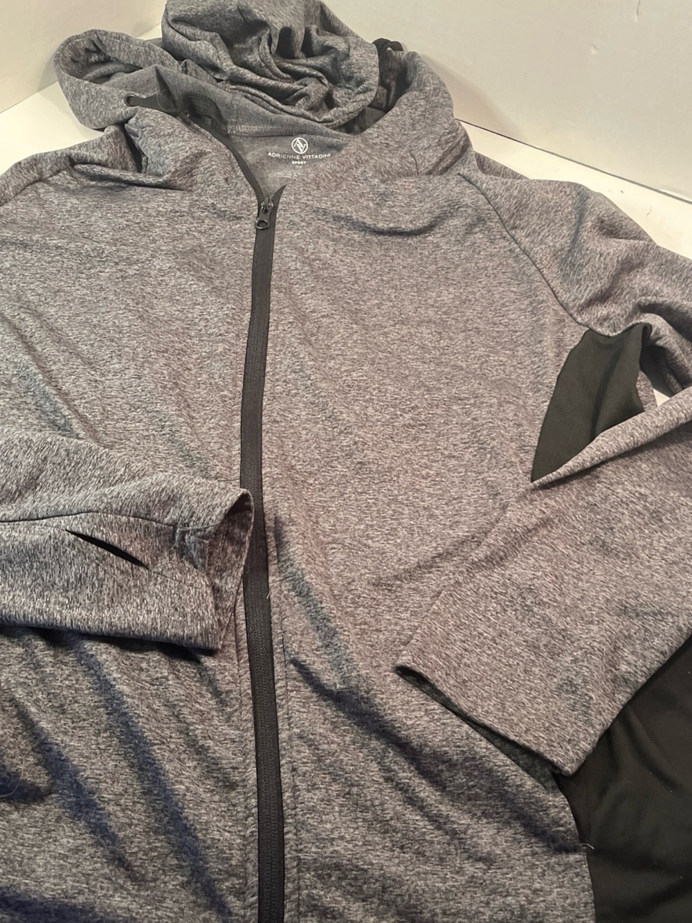Adrienne Vittadini Gray Full-Zip Hooded Performance Jacket